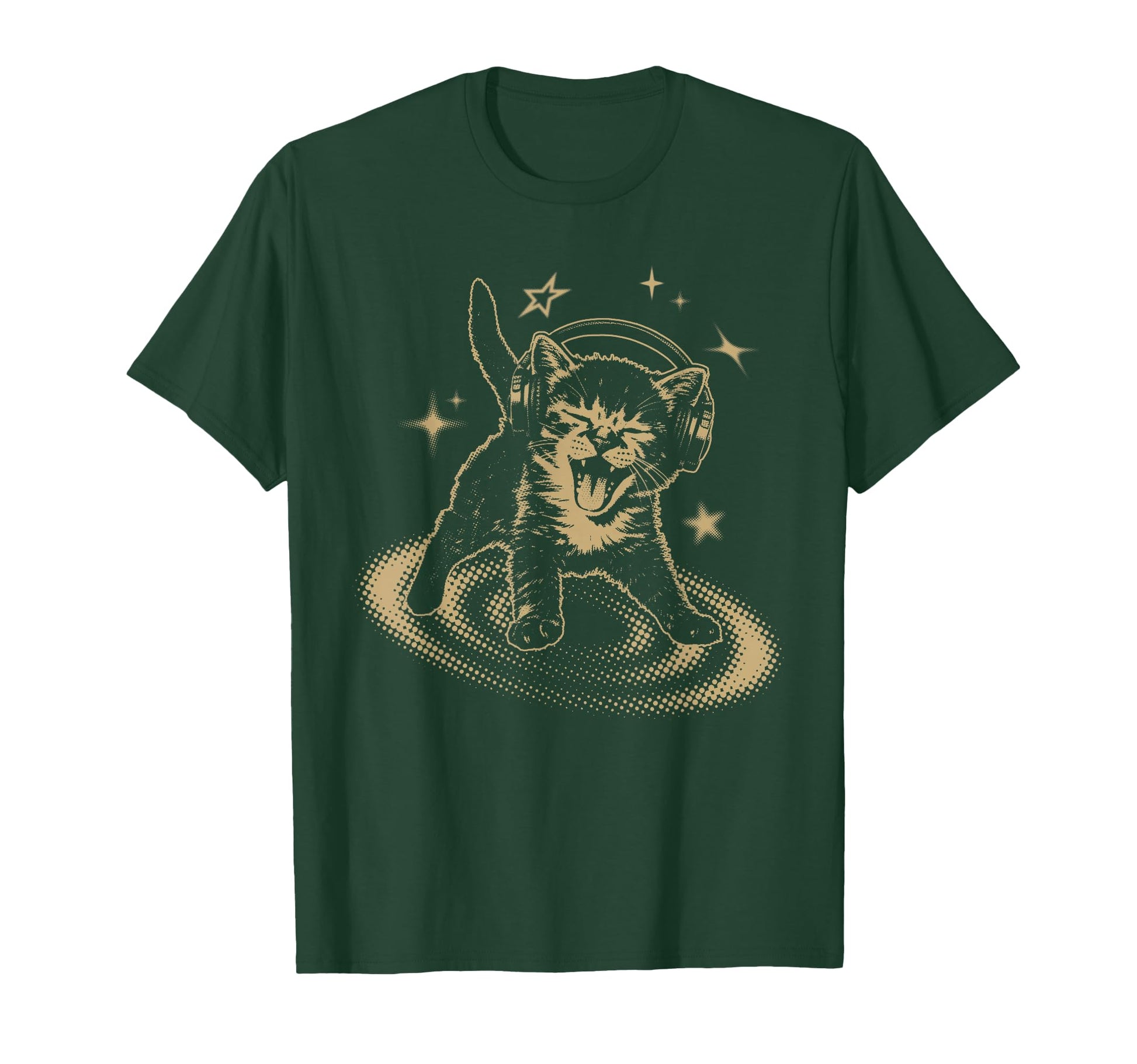 90S Y2K Cat Headphones Stars T-Shirt - Casual Everyday Wear Men Women - T-Shirt, Sweatshirt, Hoodie