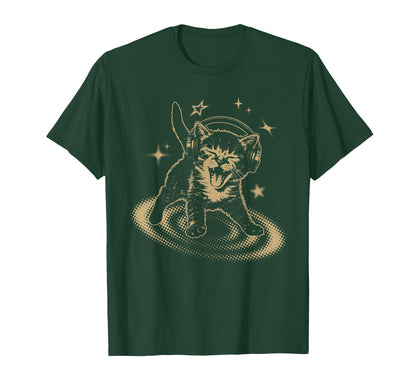 90S Y2K Cat Headphones Stars T-Shirt - Casual Everyday Wear Men Women - T-Shirt, Sweatshirt, Hoodie