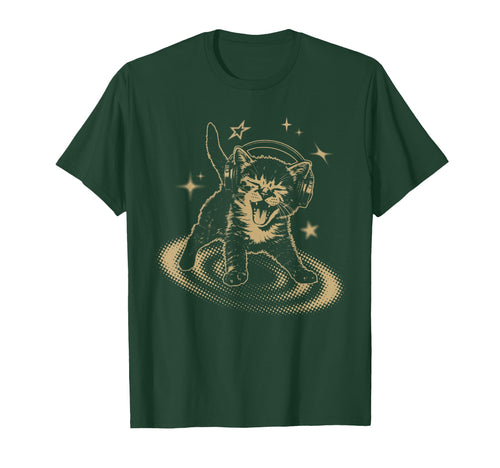 90S Y2K Cat Headphones Stars T-Shirt - Casual Everyday Wear Men Women - T-Shirt, Sweatshirt, Hoodie