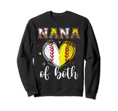 Nana Both Baseball Softball Heart Sweatshirt - Novelty Apparel for Adults - T-Shirt, Sweatshirt, Hoodie