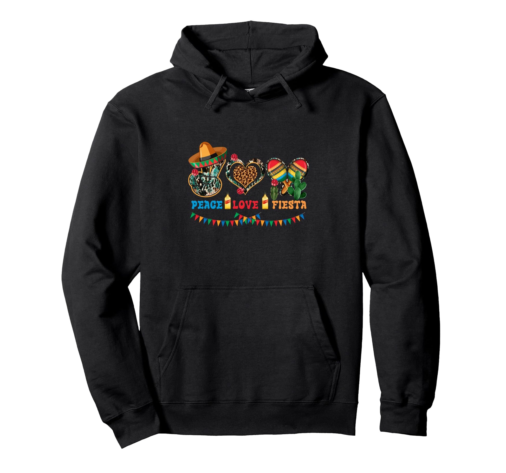 Peace Love Fiesta Heart Leopard Mexican Hoodie - Graphic Print Men Women - T-Shirt, Sweatshirt, Hoodie