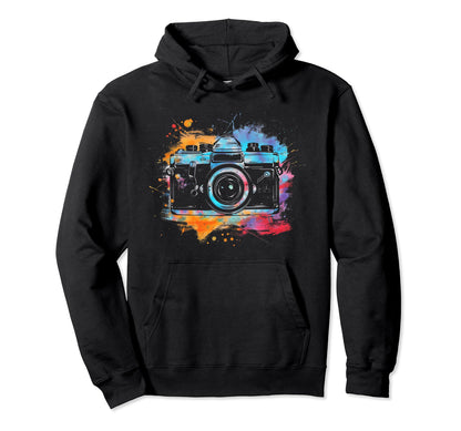 Camera Photography Watercolor Art Hoodie - Fun Novelty Design Men Women - T-Shirt, Sweatshirt, Hoodie