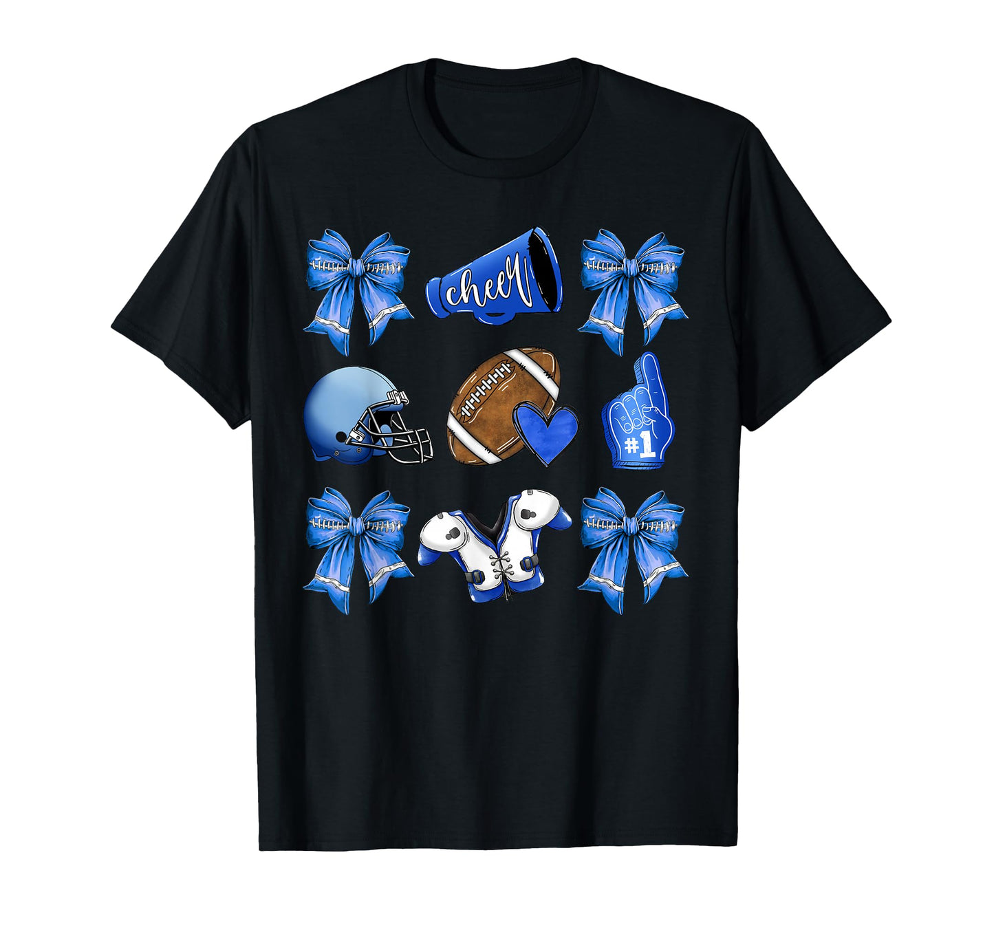 Blue Football Mom Coquette Bows Game T-Shirt - Unique Graphic for Adults - T-Shirt, Sweatshirt, Hoodie