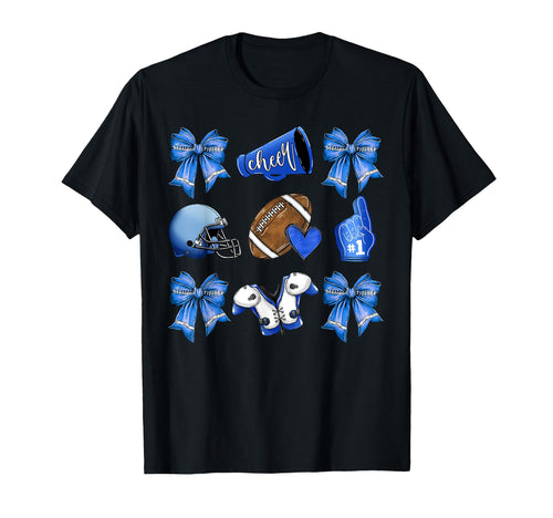 Blue Football Mom Coquette Bows Game T-Shirt - Unique Graphic for Adults - T-Shirt, Sweatshirt, Hoodie