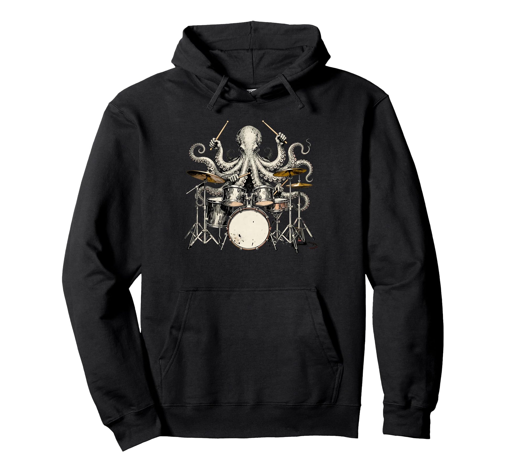 Octopus Playing Drums Funny Drummer Hoodie - Casual Everyday Wear Unisex - T-Shirt, Sweatshirt, Hoodie