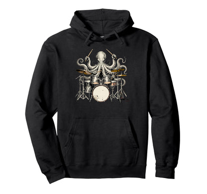 Octopus Playing Drums Funny Drummer Hoodie - Casual Everyday Wear Unisex - T-Shirt, Sweatshirt, Hoodie