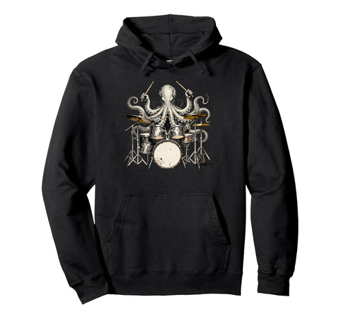Octopus Playing Drums Funny Drummer Hoodie - Casual Everyday Wear Unisex - T-Shirt, Sweatshirt, Hoodie