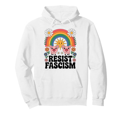 Pigs Resist Fascism Groovy Rainbow No Hoodie - Streetwear Style for Adults - T-Shirt, Sweatshirt, Hoodie