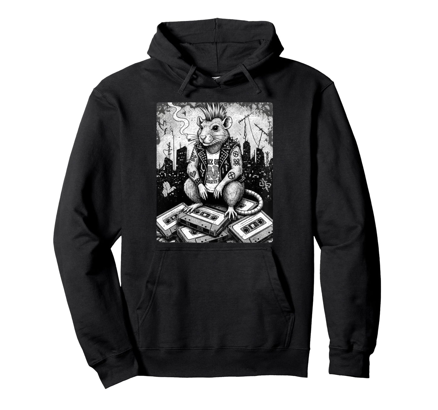 Grunge Rock Smoking Punk Rat Tattoos Hoodie - Aesthetic Graphic Unisex - T-Shirt, Sweatshirt, Hoodie