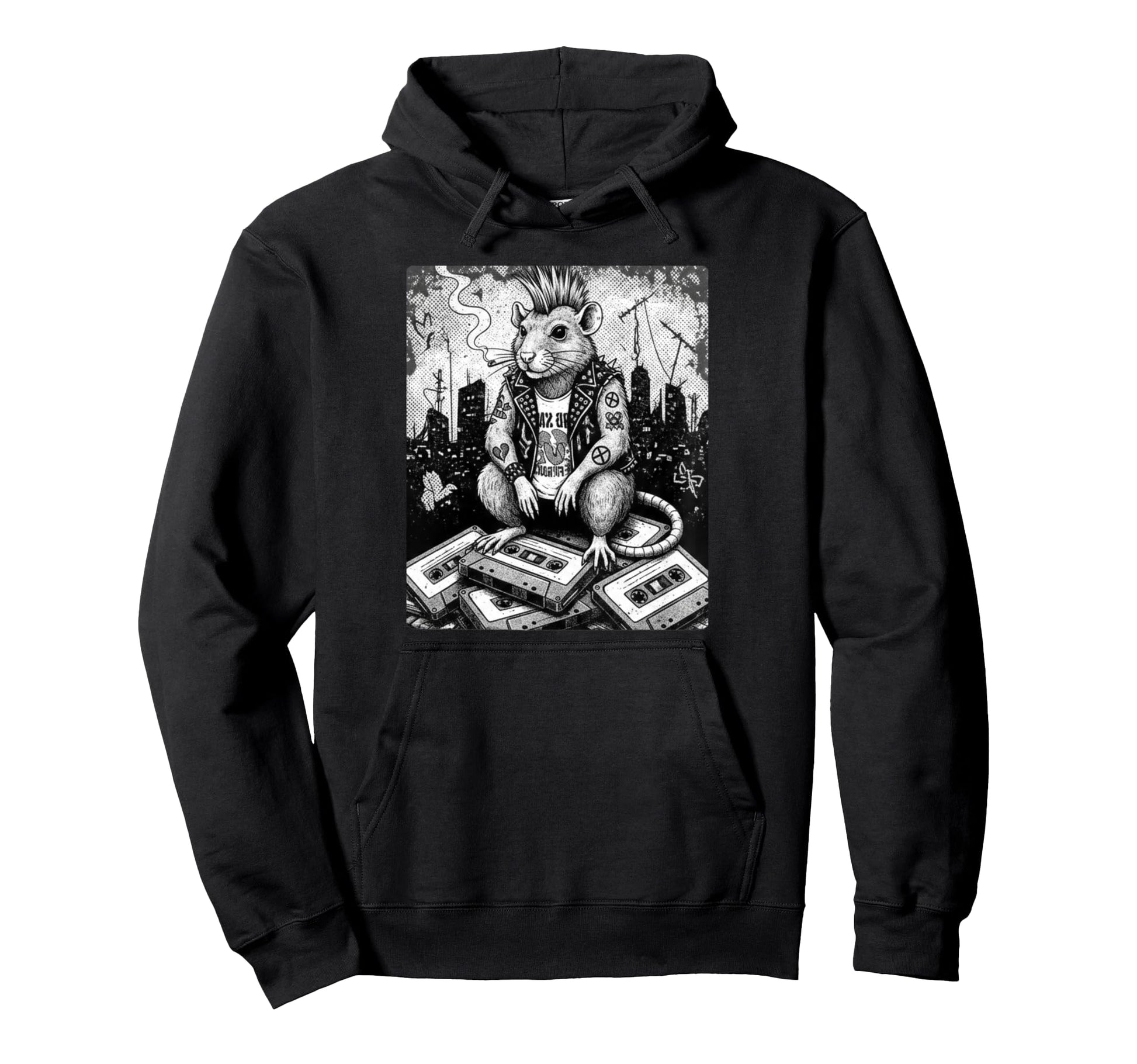 Grunge Rock Smoking Punk Rat Tattoos Hoodie - Aesthetic Graphic Unisex - T-Shirt, Sweatshirt, Hoodie