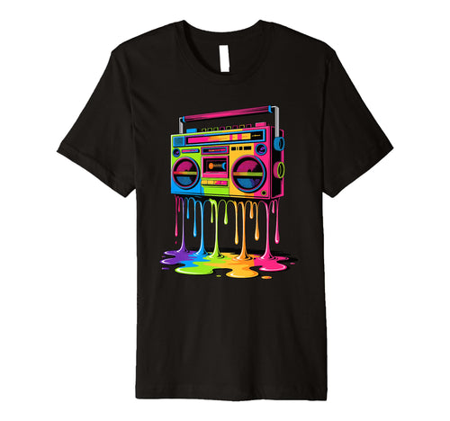 Dripping Paint Boombox Old School 80S T-Shirt - Novelty Apparel Unisex - T-Shirt, Sweatshirt, Hoodie