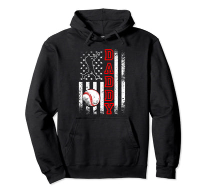 Baseball Daddy American Flag Funny Baseball Hoodie - Graphic Print Unisex - T-Shirt, Sweatshirt, Hoodie