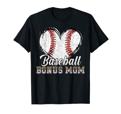 Softball Baseball Bonus Mom Heart T-Shirt - Custom Art Print Unisex - T-Shirt, Sweatshirt, Hoodie