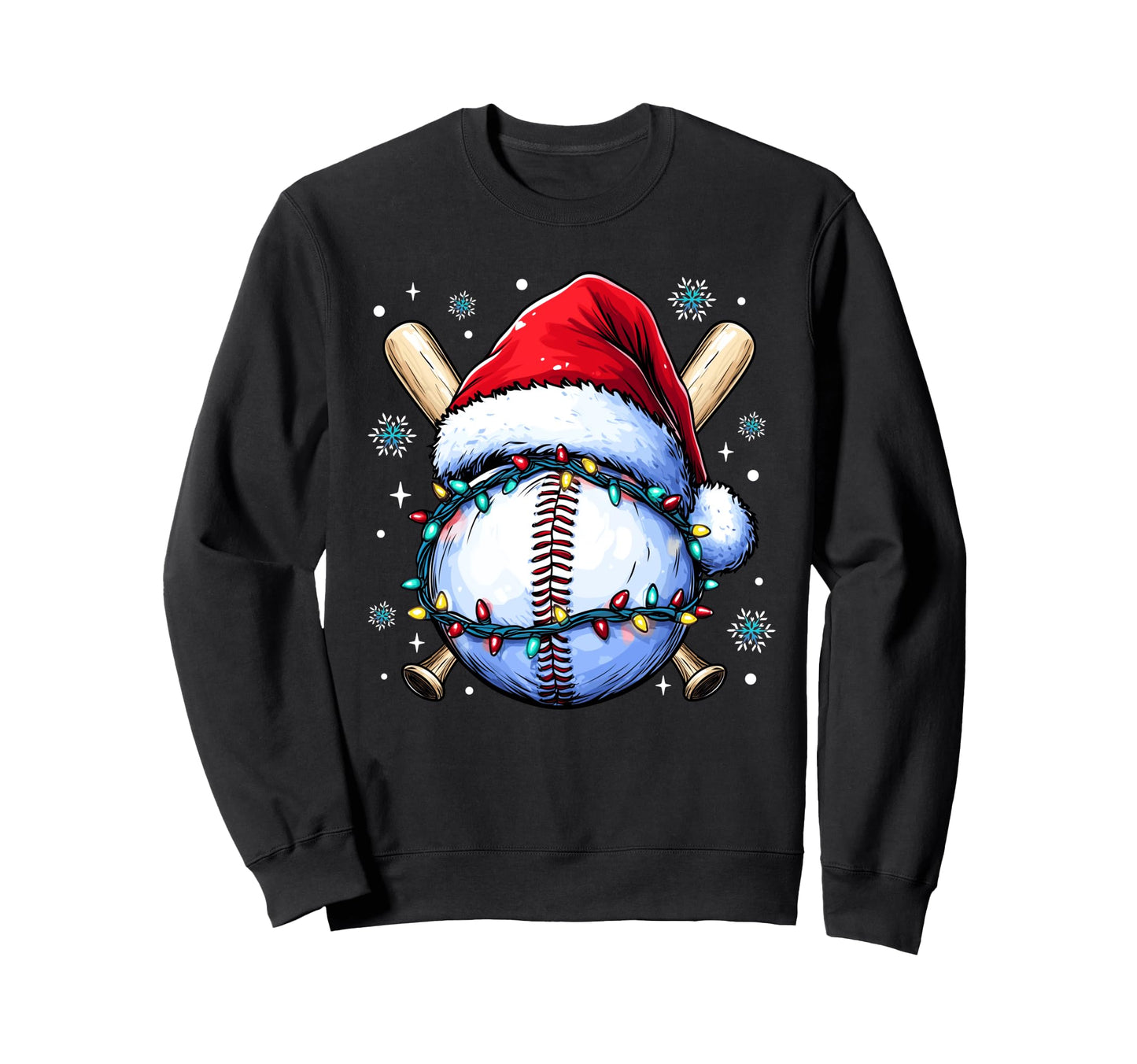 Baseball Merry Santa Hat Ball Funny Sweatshirt - Graphic Print for Adults - T-Shirt, Sweatshirt, Hoodie