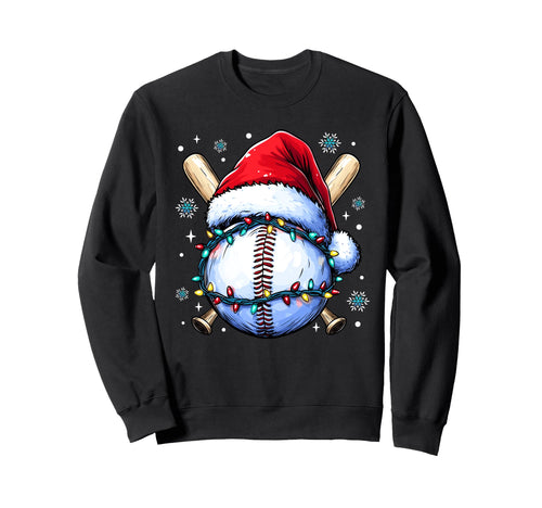 Baseball Merry Santa Hat Ball Funny Sweatshirt - Graphic Print for Adults - T-Shirt, Sweatshirt, Hoodie