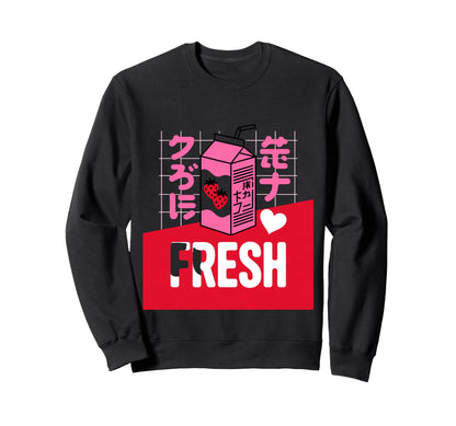 Fresh Strawberry Milk Kawaii Sweatshirt - Streetwear Style Unisex - T-Shirt, Sweatshirt, Hoodie