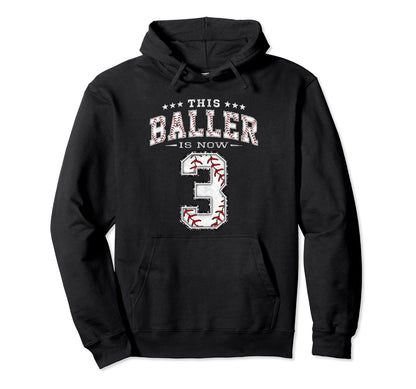 3 Years Old Birthday Baseball Hoodie - Casual Everyday Wear Men Women - T-Shirt, Sweatshirt, Hoodie