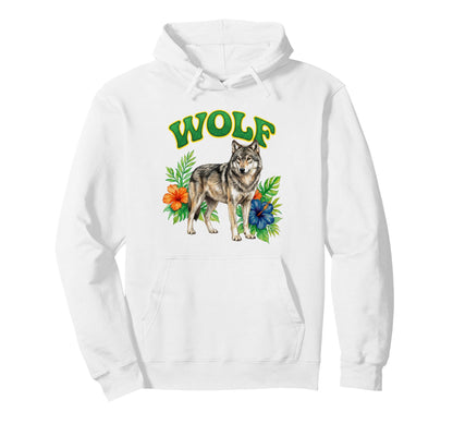 Wolf Groovy Wolves Floral Wolf Hoodie - Casual Everyday Wear Men Women - T-Shirt, Sweatshirt, Hoodie