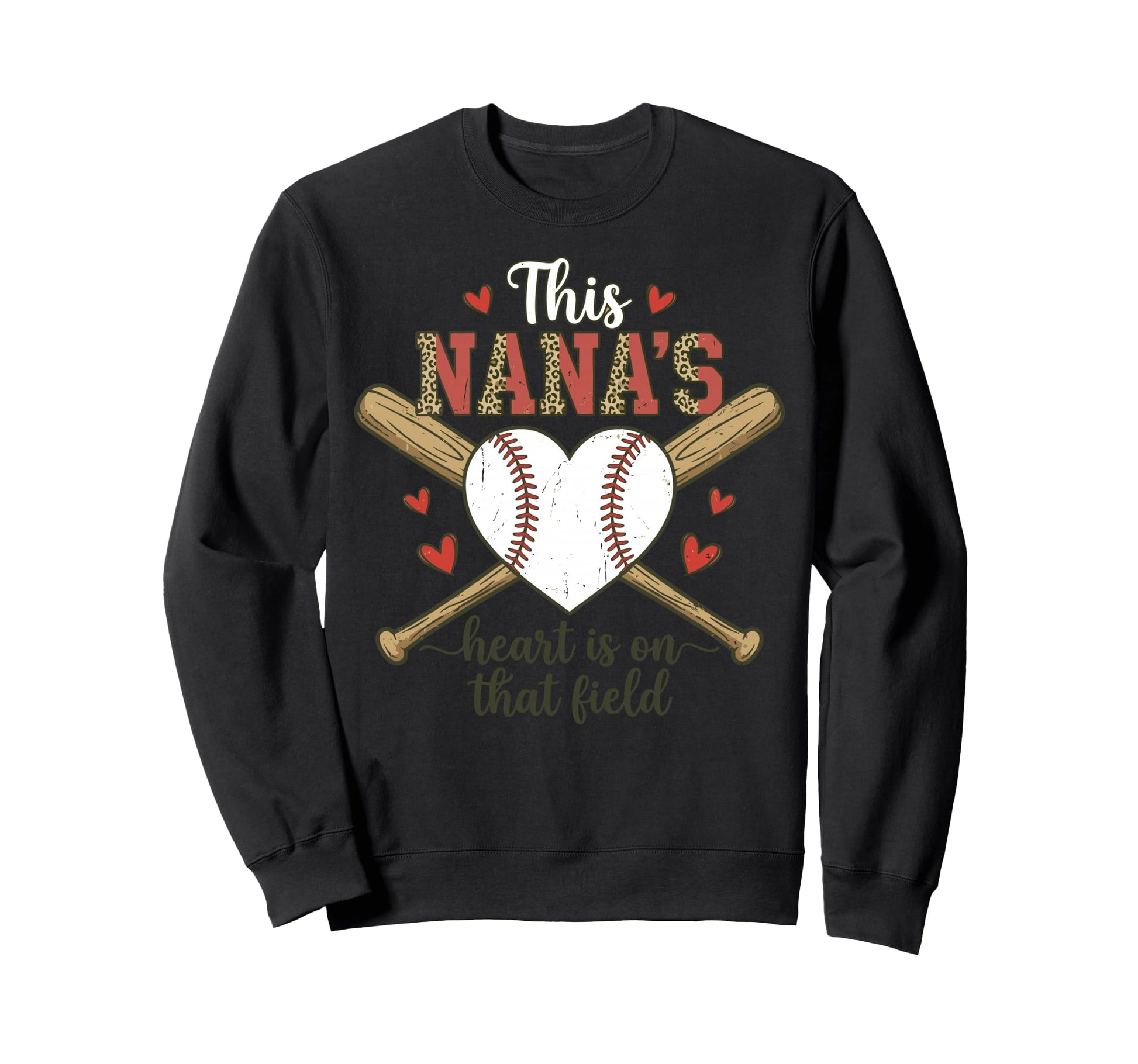 Nana Baseball Heart Leopard Field Sweatshirt - Custom Art Print for Adults - T-Shirt, Sweatshirt, Hoodie