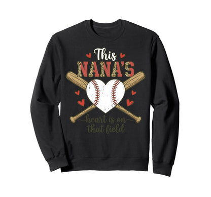 Nana Baseball Heart Leopard Field Sweatshirt - Custom Art Print for Adults - T-Shirt, Sweatshirt, Hoodie
