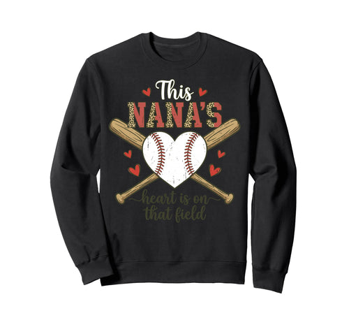 Nana Baseball Heart Leopard Field Sweatshirt - Custom Art Print for Adults - T-Shirt, Sweatshirt, Hoodie