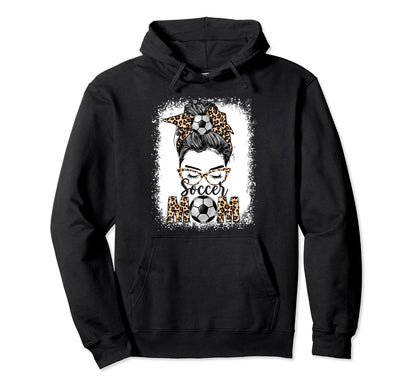 Soccer Mom Game Day Messy Bun Leopard Hoodie - Unique Graphic Unisex - T-Shirt, Sweatshirt, Hoodie