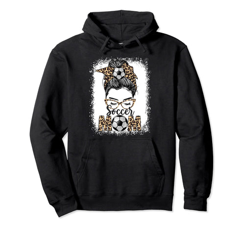 Soccer Mom Game Day Messy Bun Leopard Hoodie - Unique Graphic Unisex - T-Shirt, Sweatshirt, Hoodie