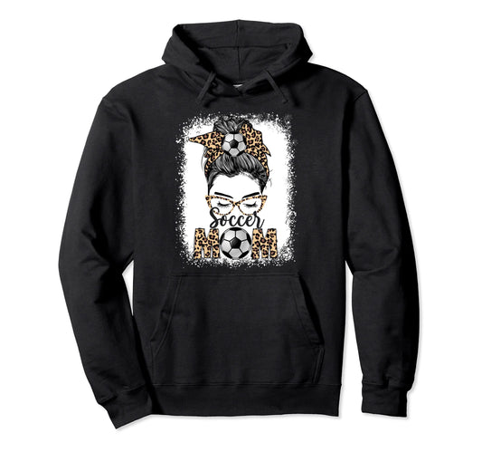 Soccer Mom Game Day Messy Bun Leopard Hoodie - Custom Art Print for Adults - T-Shirt, Sweatshirt, Hoodie