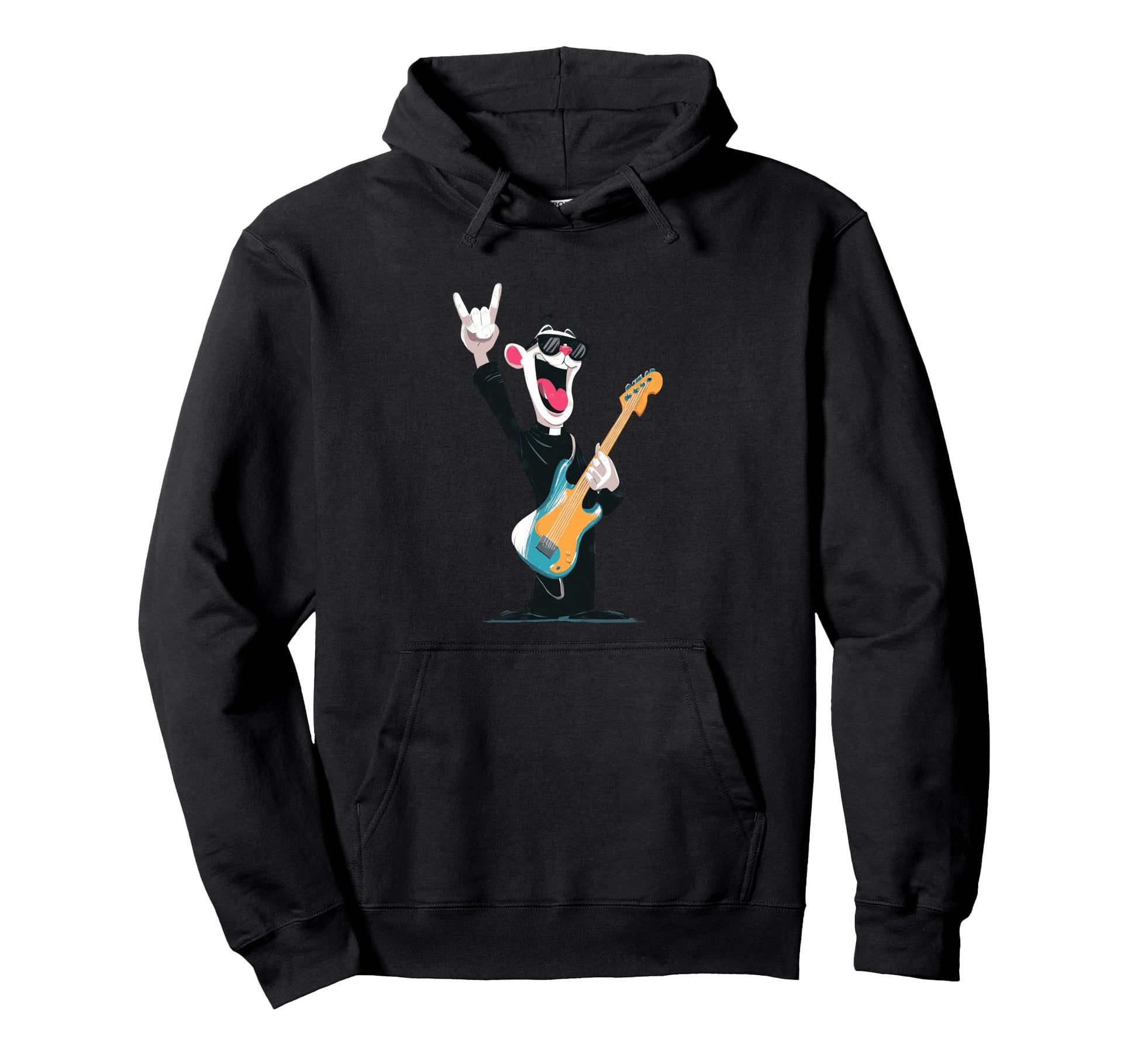 Funny Cartoon Bear Guitar Player Hoodie - Fun Novelty Design Men Women - T-Shirt, Sweatshirt, Hoodie