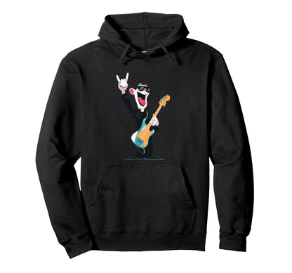 Funny Cartoon Bear Guitar Player Hoodie - Fun Novelty Design Men Women - T-Shirt, Sweatshirt, Hoodie