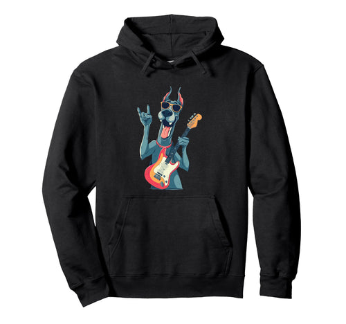 Funny Rock Dog Cartoon Pet Lover Guitar Hoodie - Graphic Print Men Women - T-Shirt, Sweatshirt, Hoodie