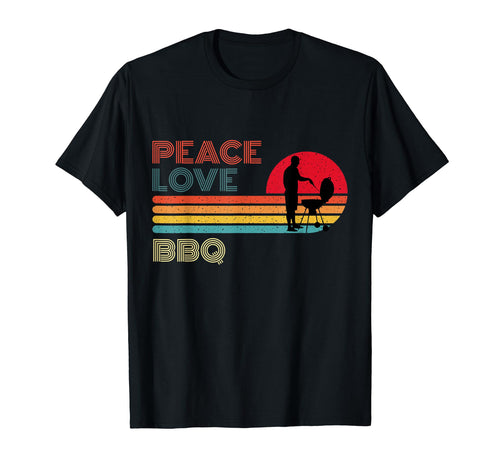 Peace Love Bbq Striped Sunset Barbecue T-Shirt - Graphic Print Men Women - T-Shirt, Sweatshirt, Hoodie