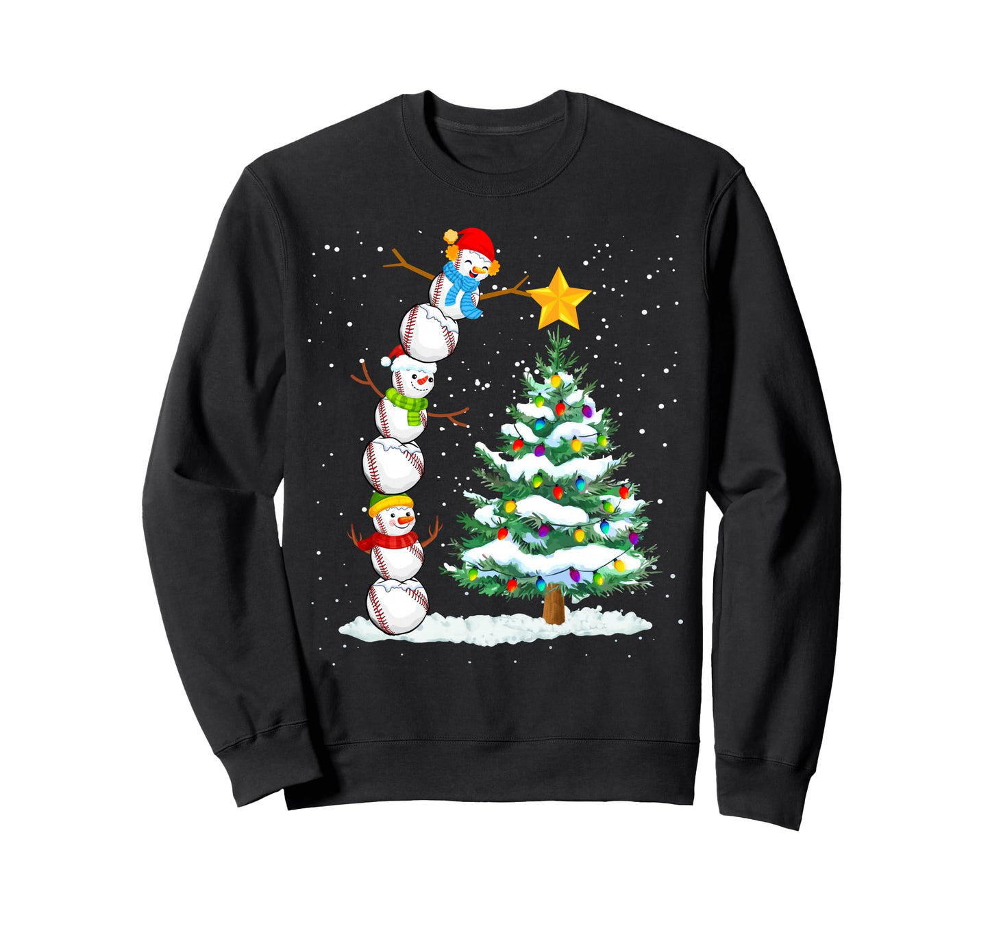 Funny Baseball Snowman Topper Tree Sweatshirt - Unique Graphic Unisex - T-Shirt, Sweatshirt, Hoodie