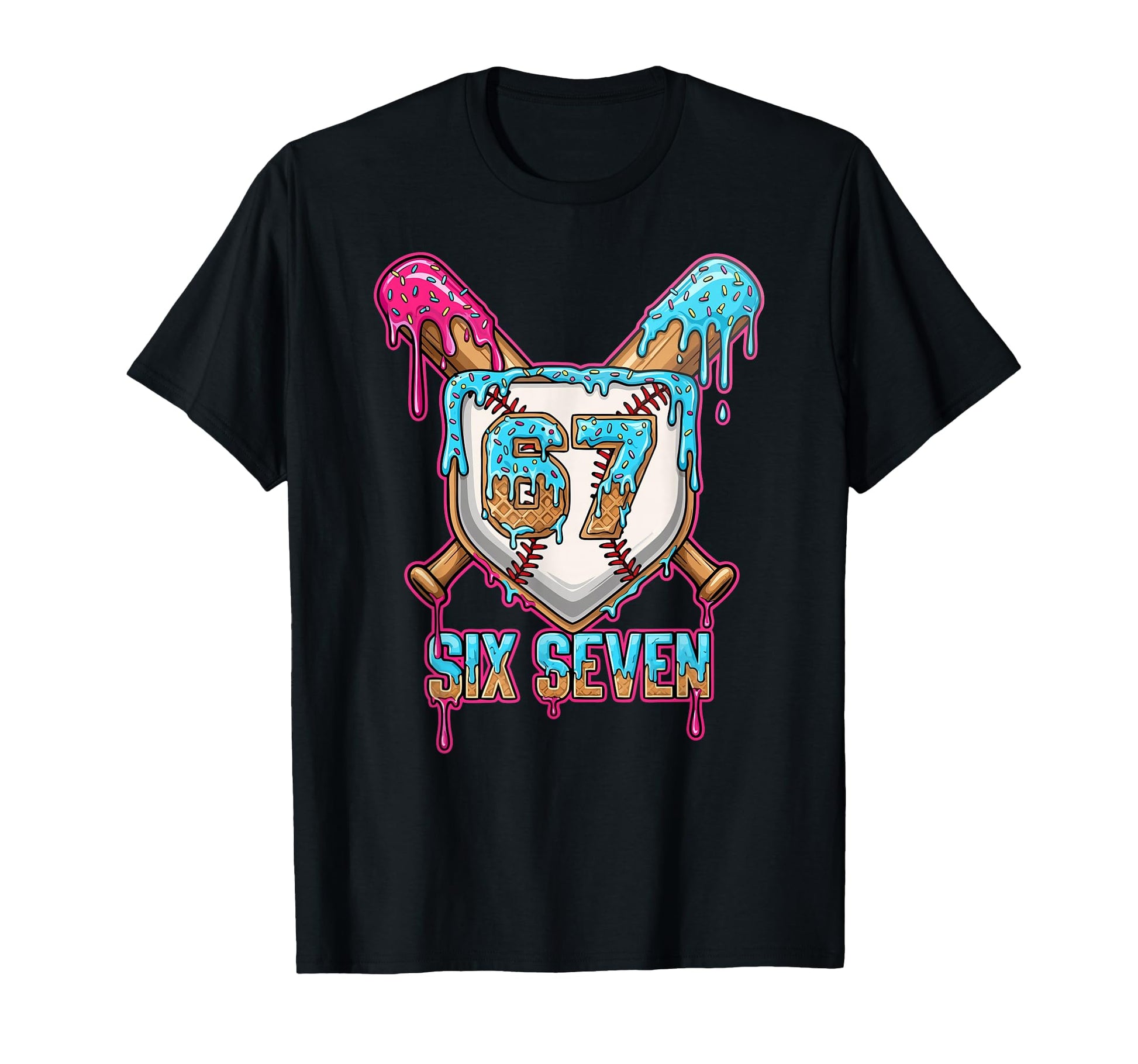 Baseball Drip Number 67 Player 6 7 Six T-Shirt - Graphic Print Men Women - T-Shirt, Sweatshirt, Hoodie