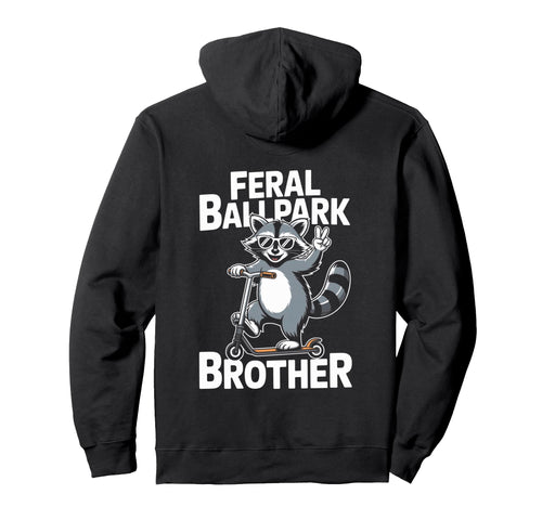 Feral Ballpark Brother Raccoon Riding Hoodie - Graphic Print Men Women - T-Shirt, Sweatshirt, Hoodie