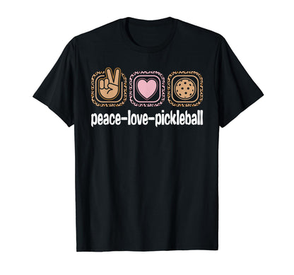 Pickleball Leopard Peace Love T-Shirt - Fun Novelty Design for Adults - T-Shirt, Sweatshirt, Hoodie
