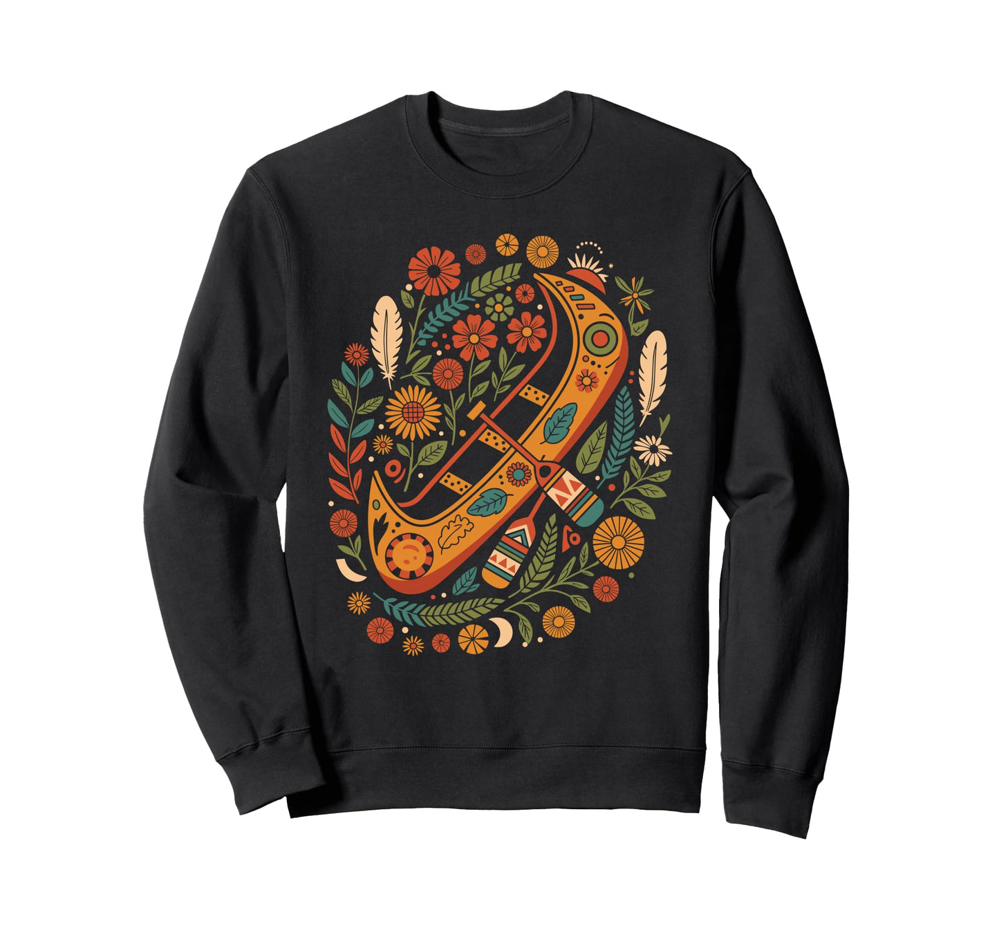 Boho Canoe Paddle Floral Kayaking Sweatshirt - Custom Art Print Men Women - T-Shirt, Sweatshirt, Hoodie