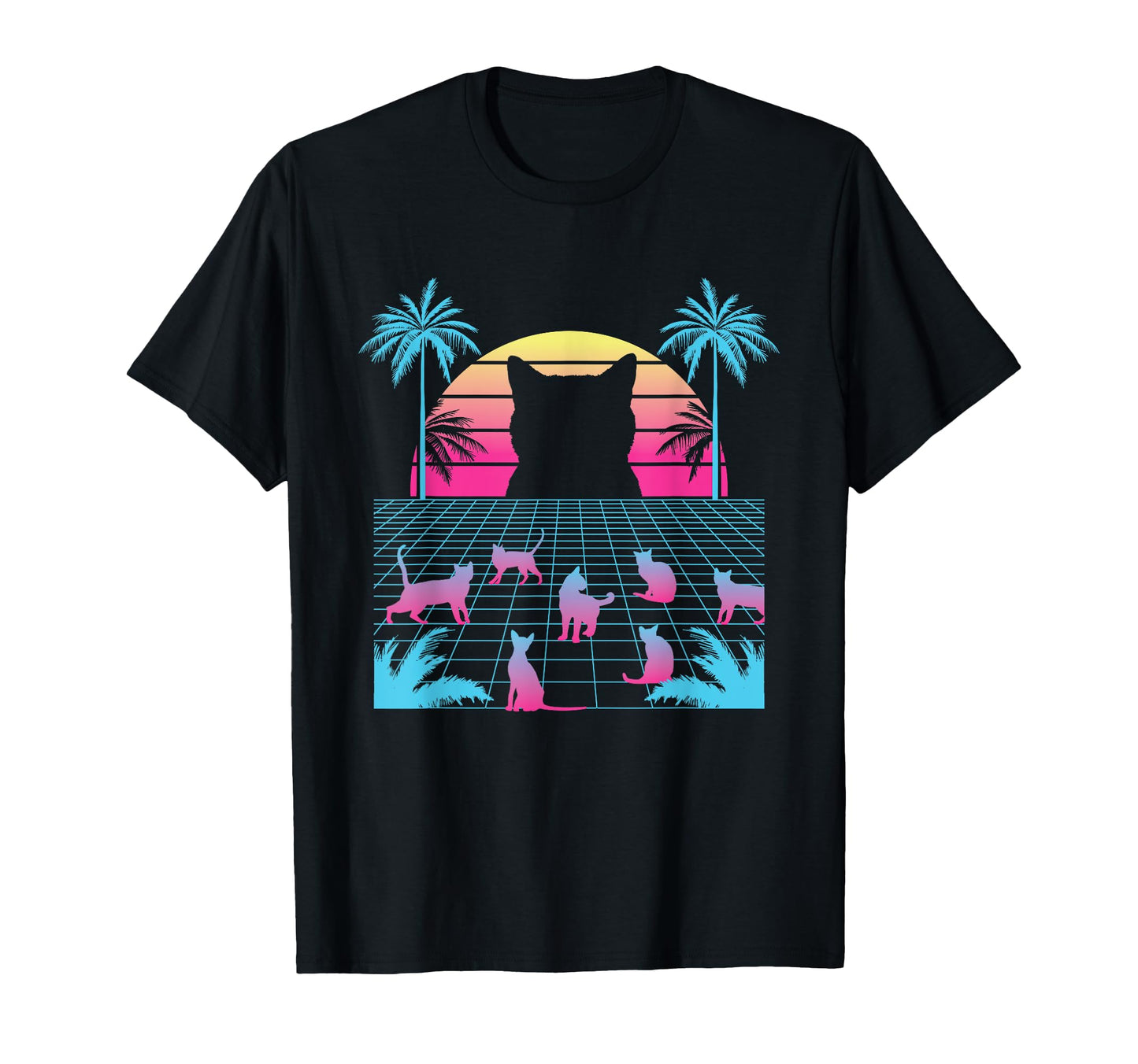Vaporwave Cat 90S Aesthetic Clowder Cats T-Shirt - Minimalist Print Unisex - T-Shirt, Sweatshirt, Hoodie