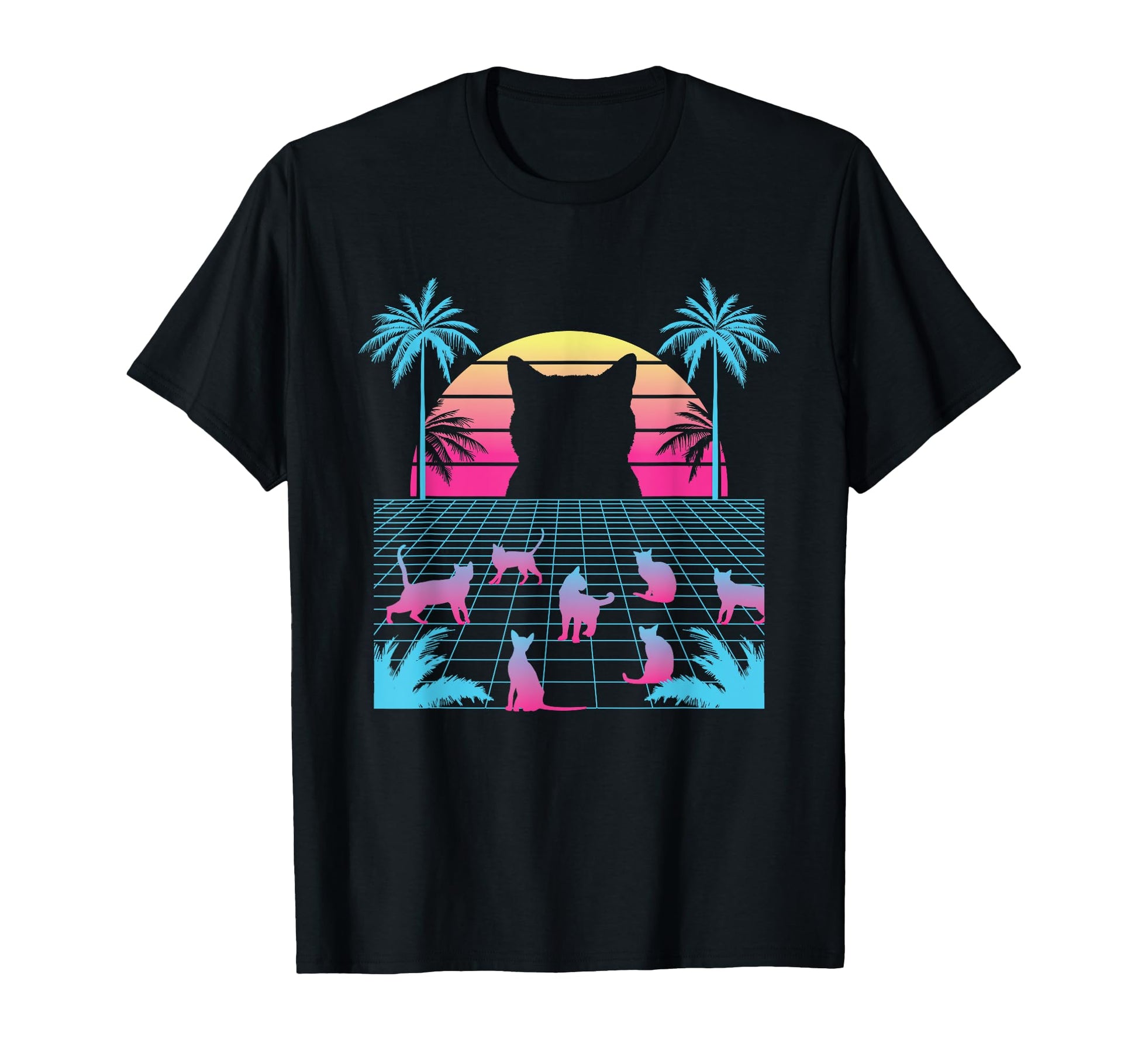 Vaporwave Cat 90S Aesthetic Clowder Cats T-Shirt - Minimalist Print Unisex - T-Shirt, Sweatshirt, Hoodie