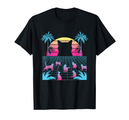 Vaporwave Cat 90S Aesthetic Clowder Cats T-Shirt - Minimalist Print Unisex - T-Shirt, Sweatshirt, Hoodie