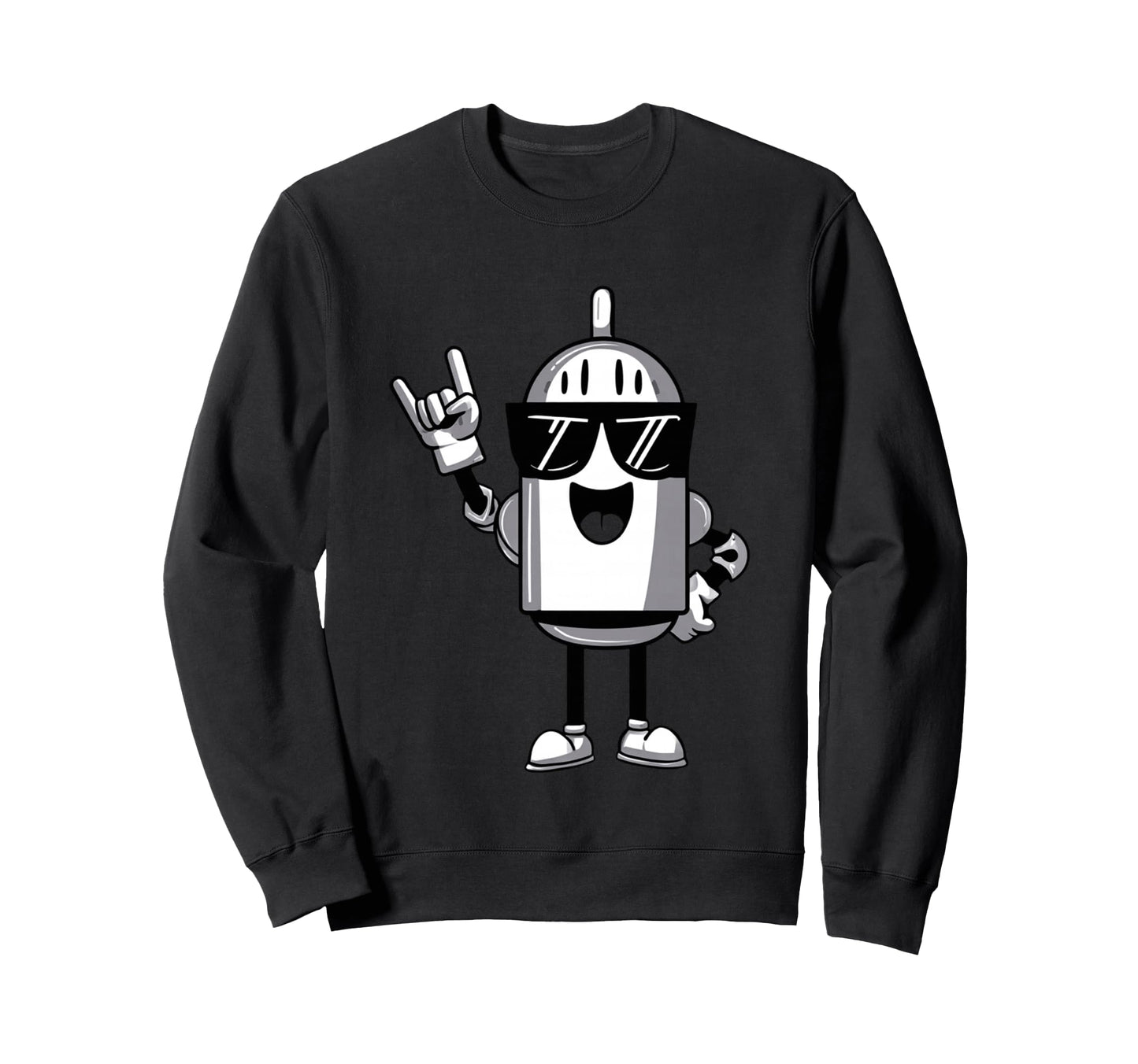 Robot Rock Hand Sign Cartoon Sweatshirt - Aesthetic Graphic Men Women - T-Shirt, Sweatshirt, Hoodie