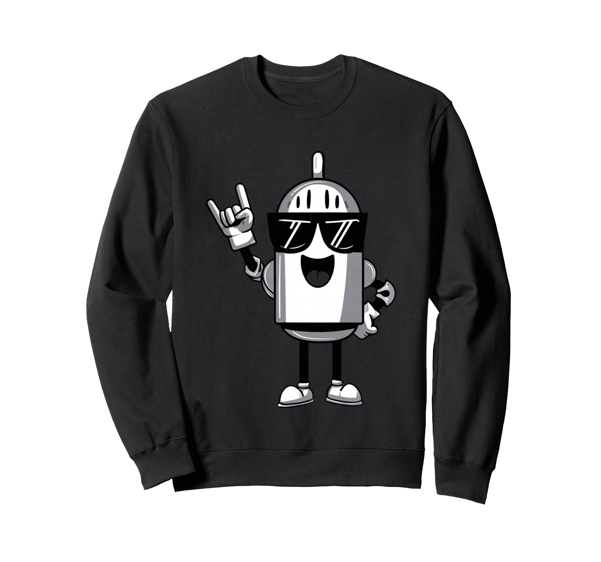 Robot Rock Hand Sign Cartoon Sweatshirt - Aesthetic Graphic Men Women - T-Shirt, Sweatshirt, Hoodie