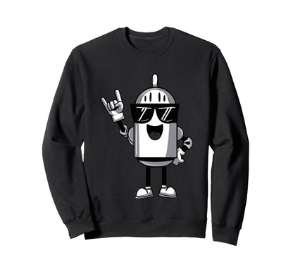 Robot Rock Hand Sign Cartoon Sweatshirt - Aesthetic Graphic Men Women - T-Shirt, Sweatshirt, Hoodie