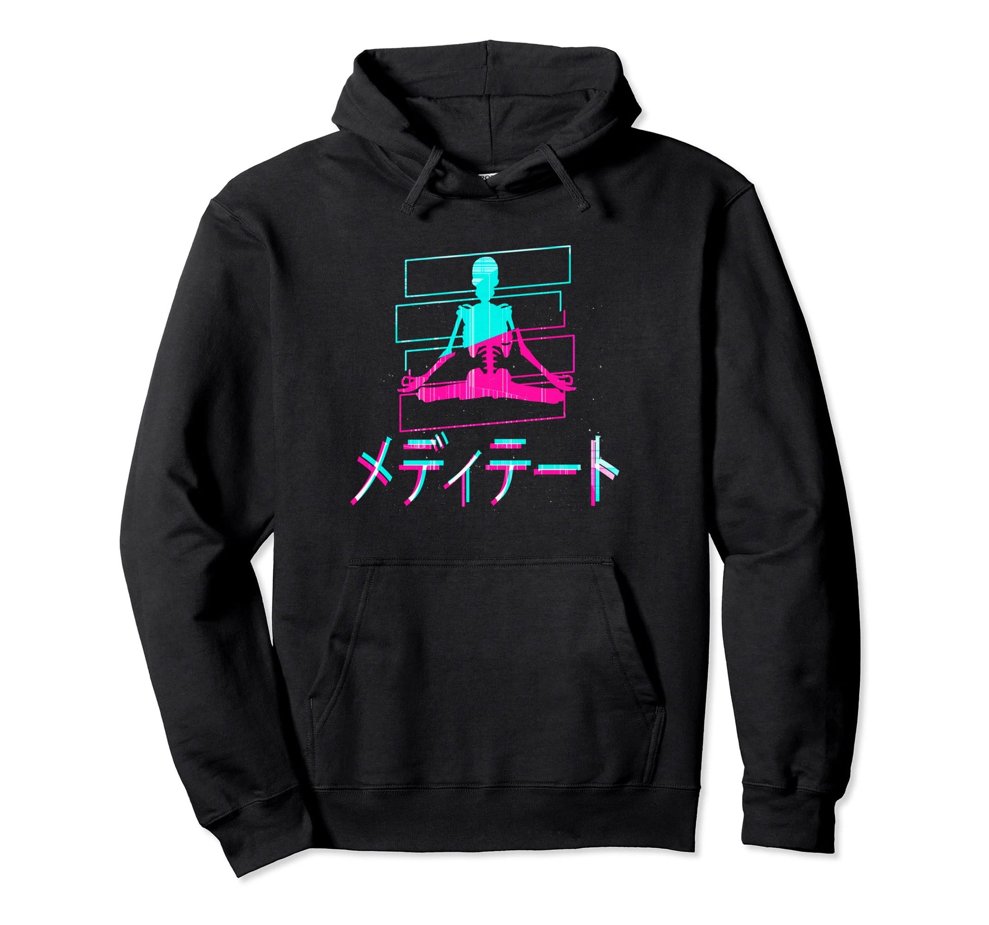 Skeleton Meditate Glitch Japanese Hoodie - Streetwear Style Men Women - T-Shirt, Sweatshirt, Hoodie