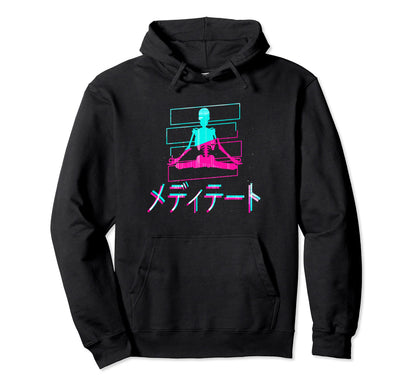 Skeleton Meditate Glitch Japanese Hoodie - Streetwear Style Men Women - T-Shirt, Sweatshirt, Hoodie
