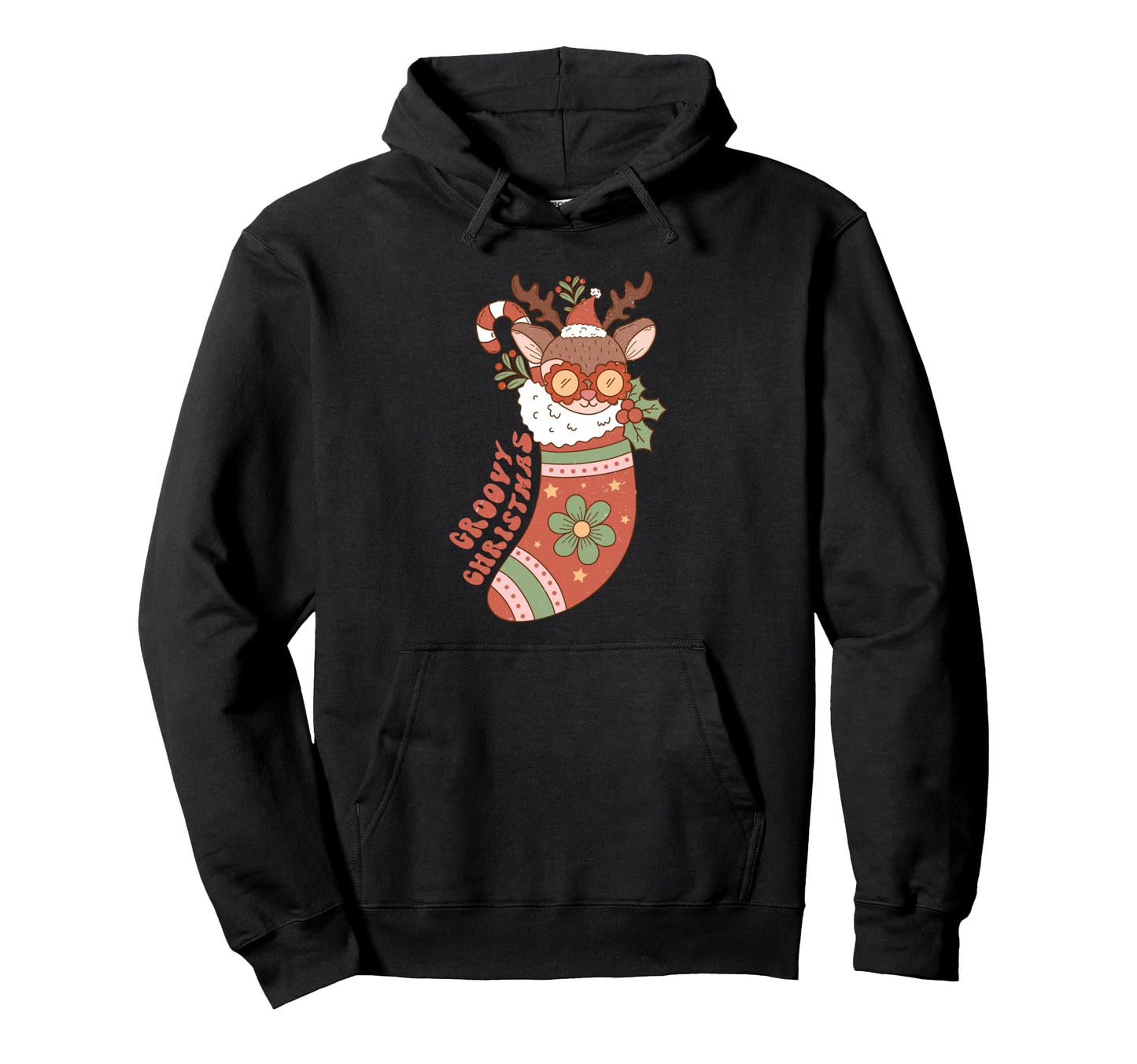 Groovy Reindeer Stocking Boho Aesthetic Hoodie - Custom Art Print Men Women - T-Shirt, Sweatshirt, Hoodie