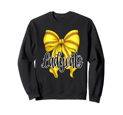 Ladycats Softball Bow Mom Game Sweatshirt - Minimalist Print for Adults - T-Shirt, Sweatshirt, Hoodie