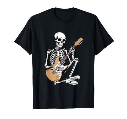 Rock Skeleton Playing Electric Guitar T-Shirt - Unique Graphic Men Women - T-Shirt, Sweatshirt, Hoodie
