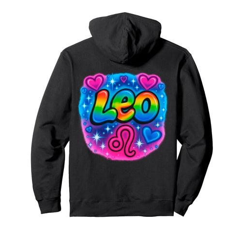 Leo Zodiac Sign Rainbow Airbrush Hoodie - Minimalist Print Unisex - T-Shirt, Sweatshirt, Hoodie