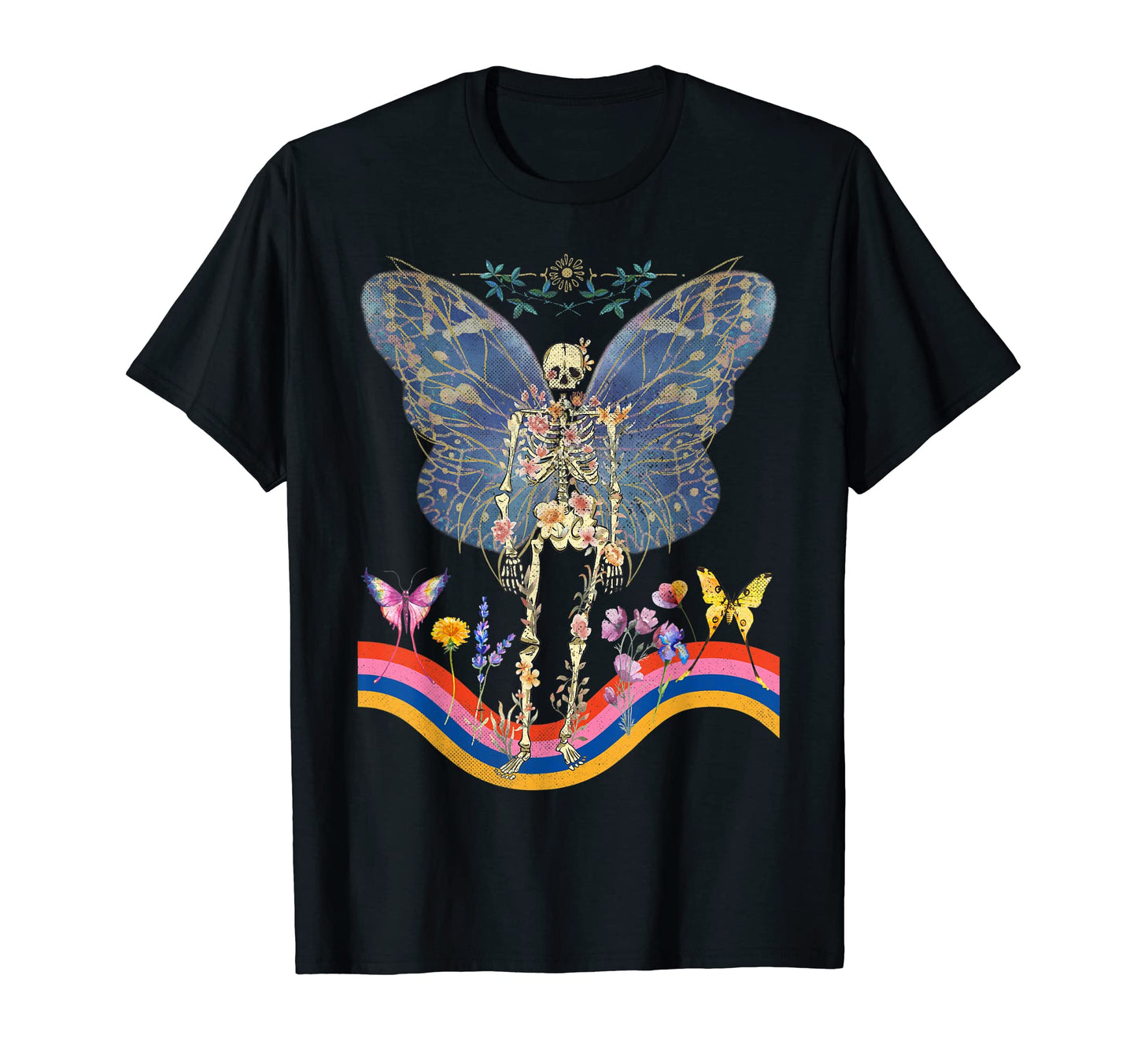 Floral Skeleton Butterfly Wings Groovy T-Shirt - Trendy Graphic Men Women - T-Shirt, Sweatshirt, Hoodie